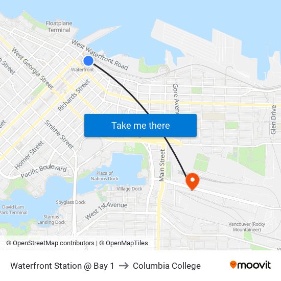 Waterfront Station @ Bay 1 to Columbia College map