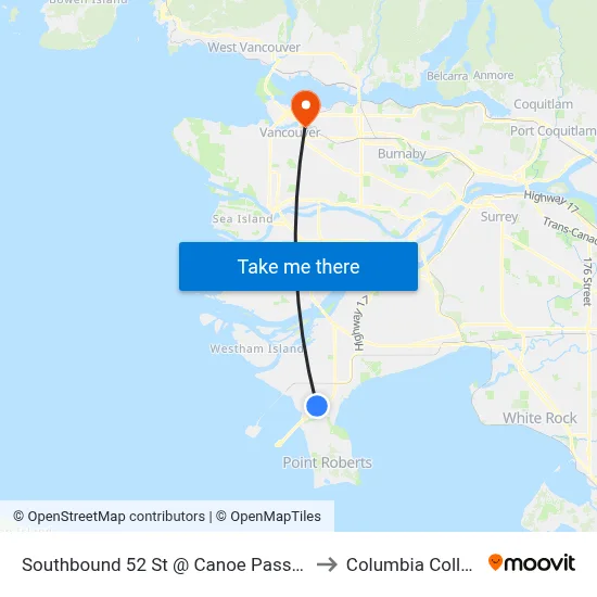 Southbound 52 St @ Canoe Pass Way to Columbia College map