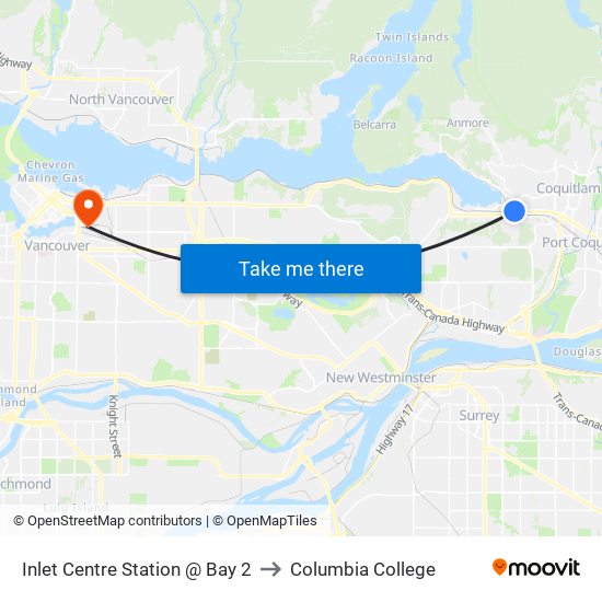 Inlet Centre Station @ Bay 2 to Columbia College map