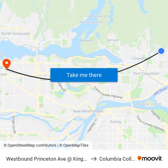 Westbound Princeton Ave @ Kingston St to Columbia College map