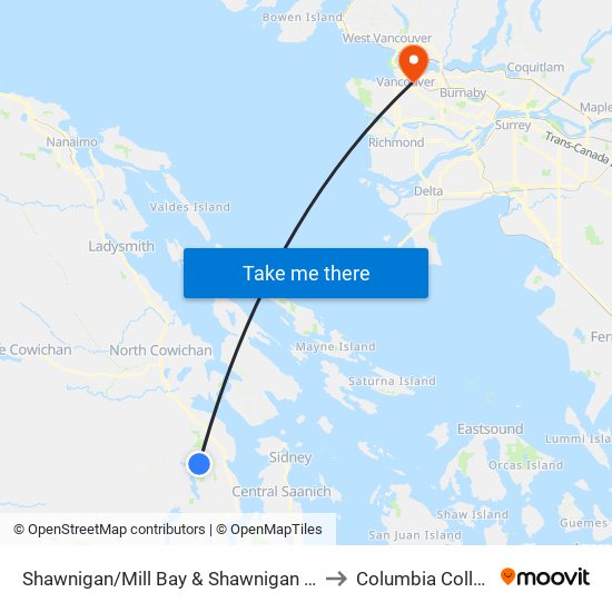 Shawnigan/Mill Bay & Shawnigan Lake to Columbia College map