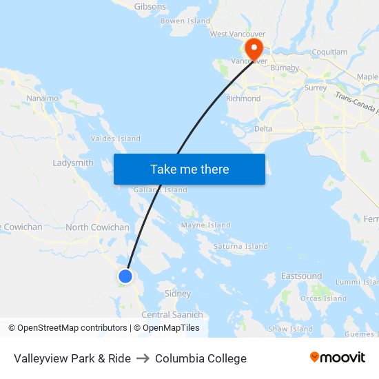 Valleyview Park & Ride to Columbia College map