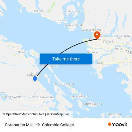 Coronation Mall to Columbia College map