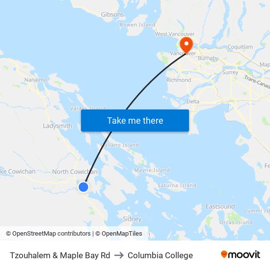 Tzouhalem & Maple Bay Rd to Columbia College map