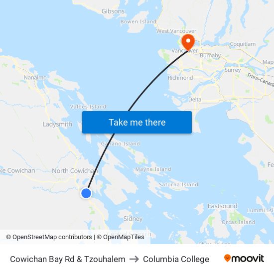 Cowichan Bay Rd & Tzouhalem to Columbia College map
