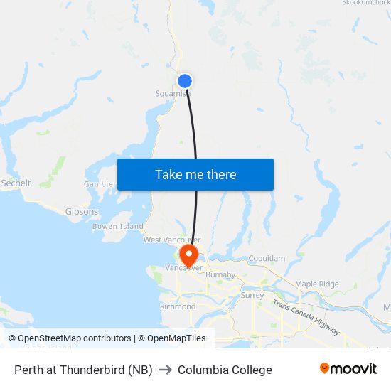 Perth at Thunderbird (NB) to Columbia College map