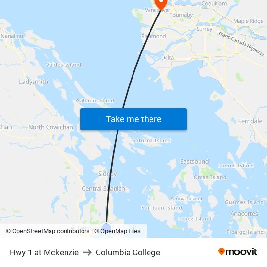 Hwy 1 at Mckenzie to Columbia College map