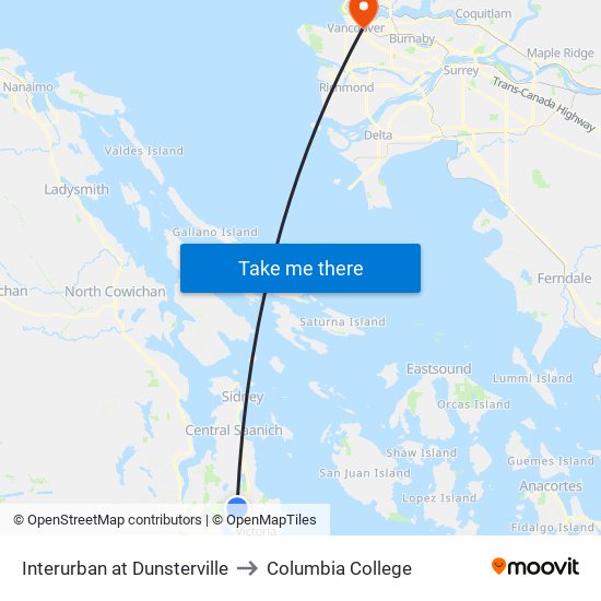 Interurban at Dunsterville to Columbia College map