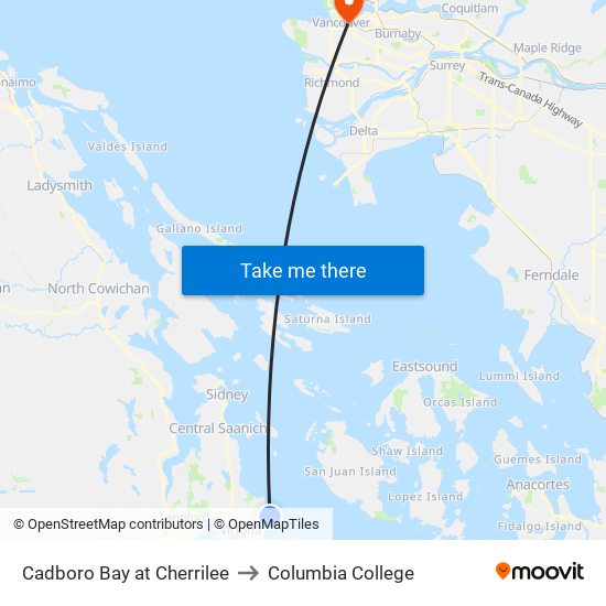 Cadboro Bay at Cherrilee to Columbia College map