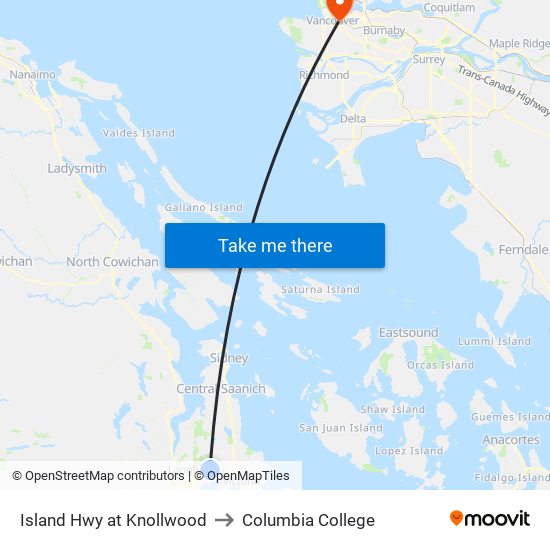 Island Hwy at Knollwood to Columbia College map