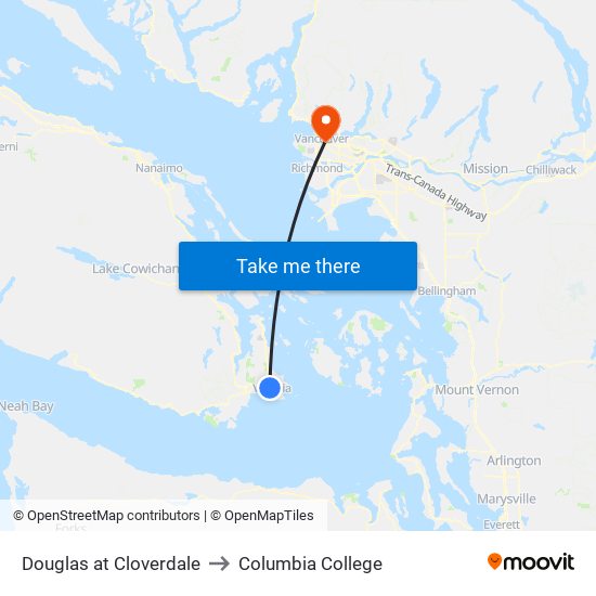 Douglas at Cloverdale to Columbia College map