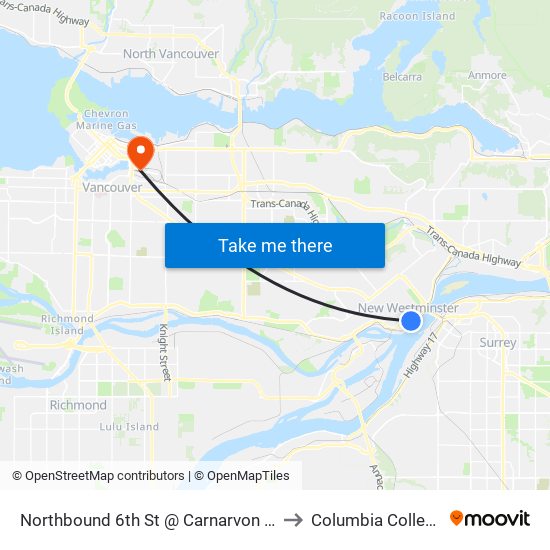 Northbound 6th St @ Carnarvon St to Columbia College map