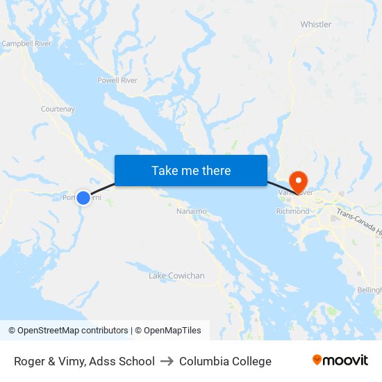 Roger & Vimy, Adss School to Columbia College map