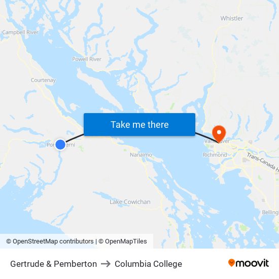 Gertrude & Pemberton to Columbia College map