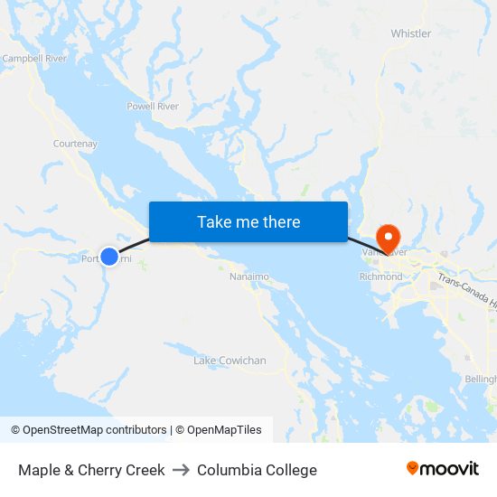 Maple &  Cherry Creek to Columbia College map