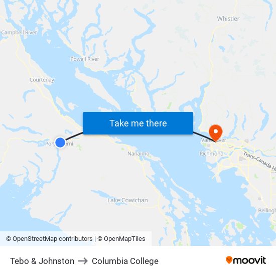Tebo & Johnston to Columbia College map