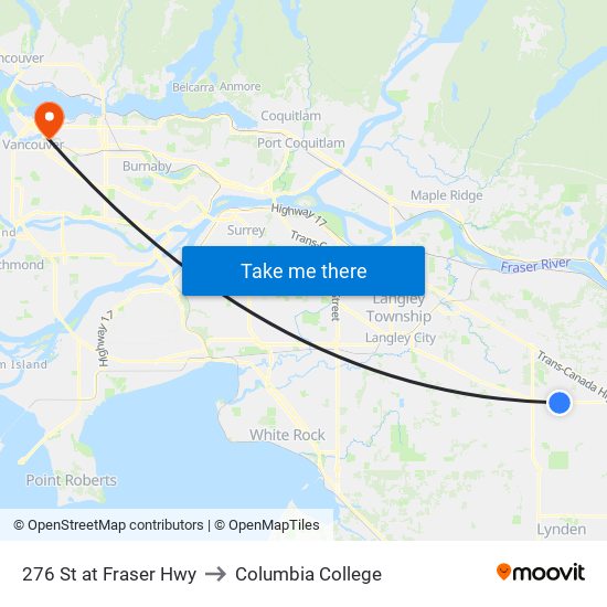 276 St at Fraser Hwy to Columbia College map