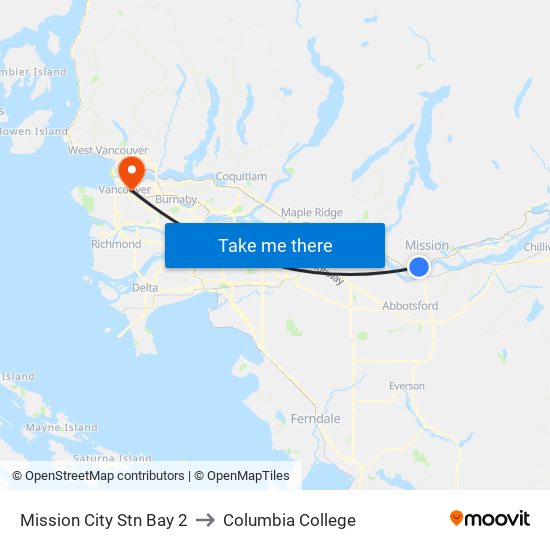 Mission City Stn Bay 2 to Columbia College map