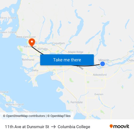 11 Av & Dunsmuir to Columbia College map