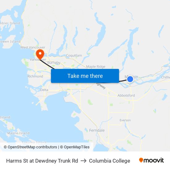 Harms & Dewdney Trunk to Columbia College map