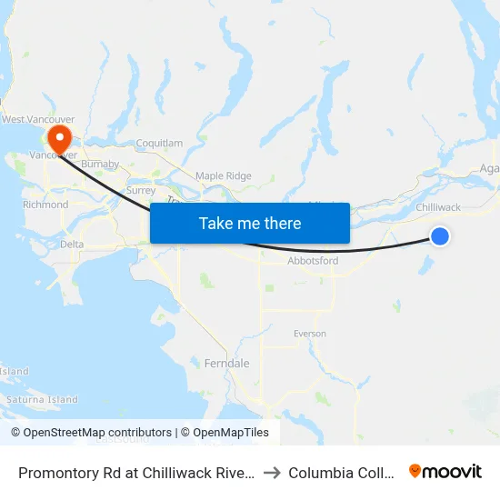 Promontory Rd at Chilliwack River Rd to Columbia College map
