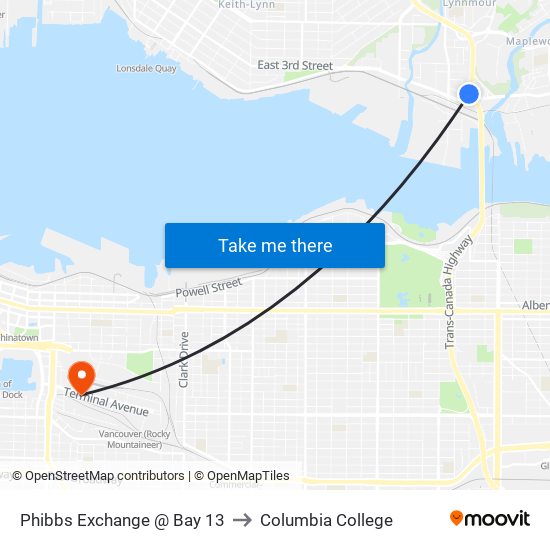 Phibbs Exchange @ Bay 13 to Columbia College map