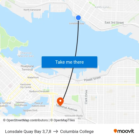 Lonsdale Quay Bay 3,7,8 to Columbia College map