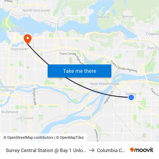 Surrey Central Station @ Bay 1 Unloading Only to Columbia College map