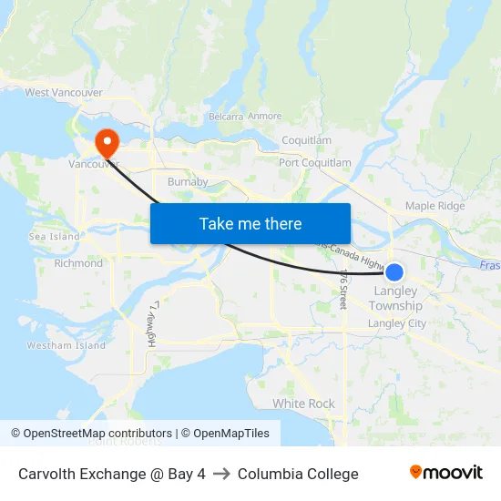 Carvolth Exchange @ Bay 4 to Columbia College map