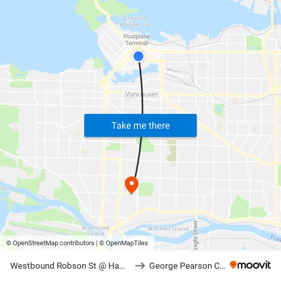 Westbound Robson St @ Hamilton St to George Pearson Centre map
