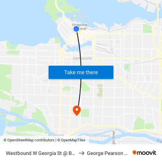 Westbound W Georgia St @ Burrard St to George Pearson Centre map