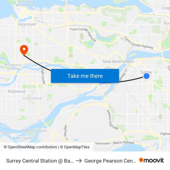 Surrey Central Station @ Bay 9 to George Pearson Centre map