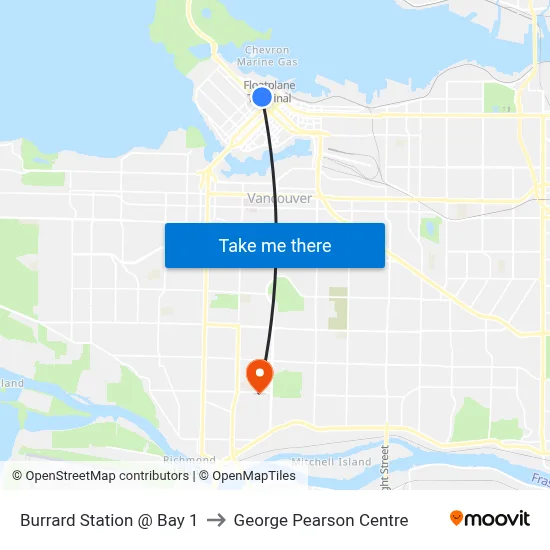 Burrard Station @ Bay 1 to George Pearson Centre map