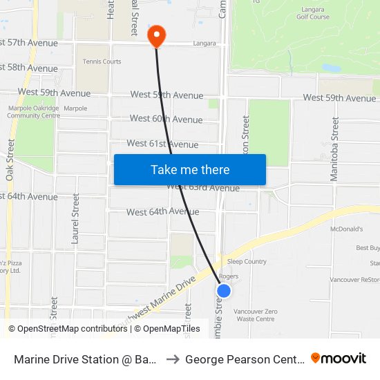 Marine Drive Station @ Bay 1 to George Pearson Centre map