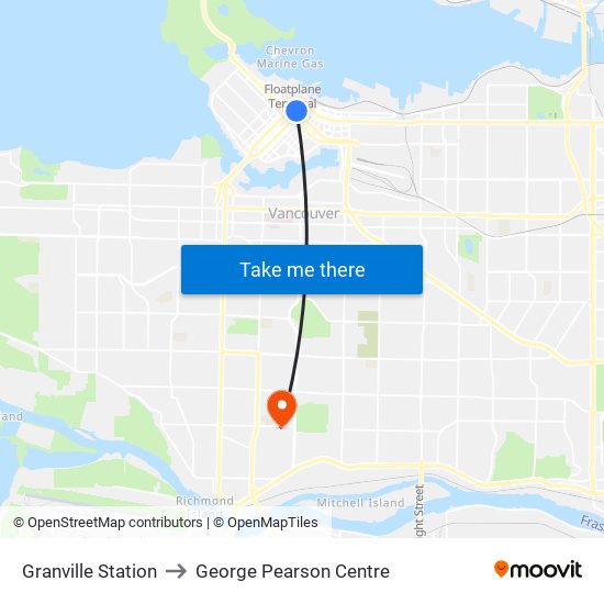 Granville Station to George Pearson Centre map