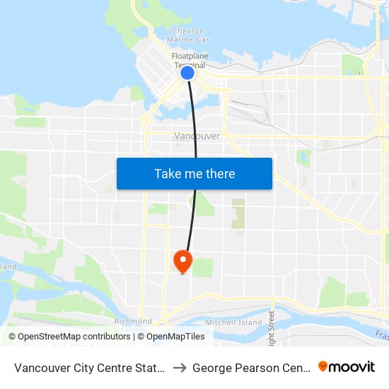 Vancouver City Centre Station to George Pearson Centre map