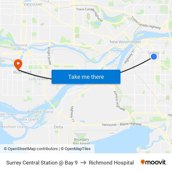 Surrey Central Station @ Bay 9 to Richmond Hospital map