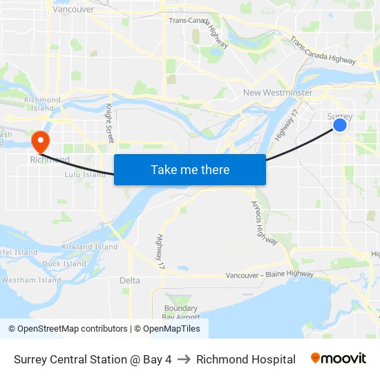 Surrey Central Station @ Bay 4 to Richmond Hospital map