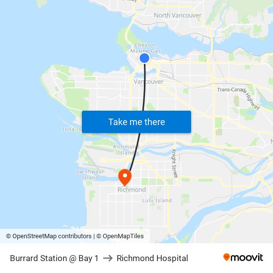 Burrard Station @ Bay 1 to Richmond Hospital map