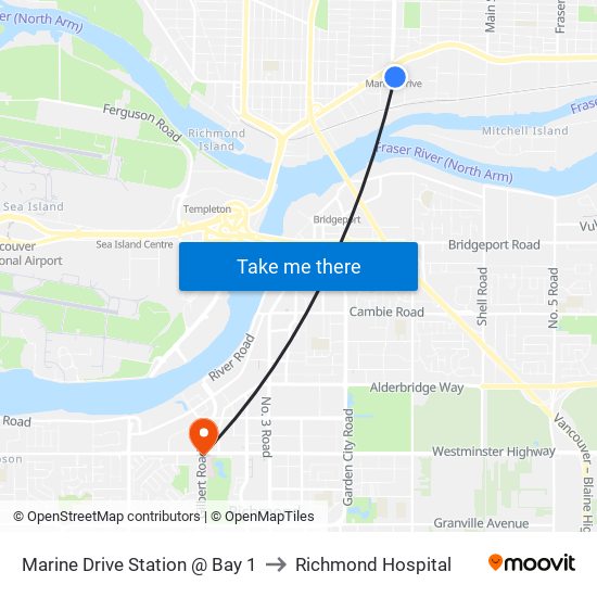 Marine Drive Station @ Bay 1 to Richmond Hospital map