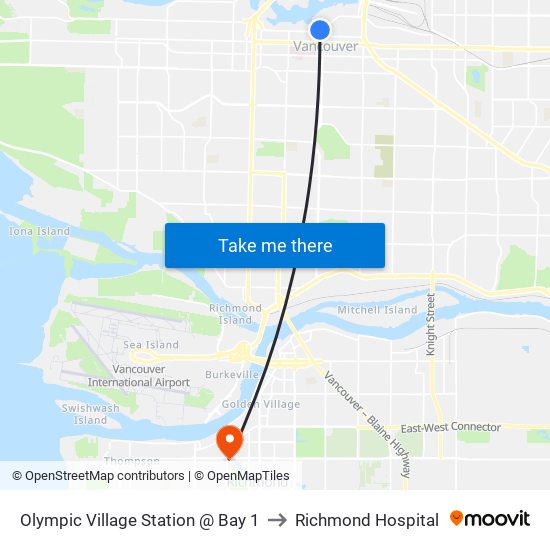 Olympic Village Station @ Bay 1 to Richmond Hospital map