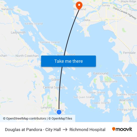 Douglas at Pandora - City Hall to Richmond Hospital map