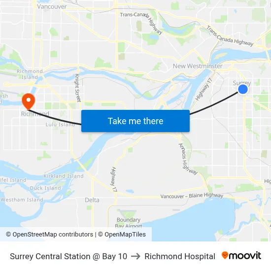 Surrey Central Station @ Bay 10 to Richmond Hospital map