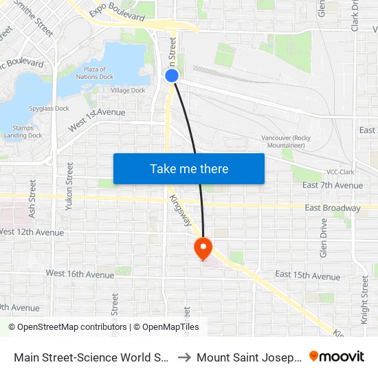 Main Street-Science World Station @ Bay 1 to Mount Saint Joseph Hospital map