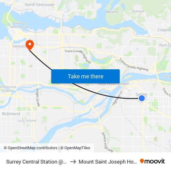 Surrey Central Station @ Bay 8 to Mount Saint Joseph Hospital map