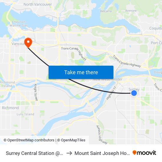 Surrey Central Station @ Bay 4 to Mount Saint Joseph Hospital map