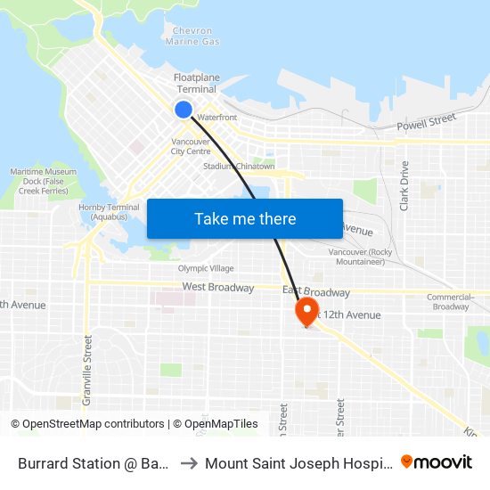 Burrard Station @ Bay 1 to Mount Saint Joseph Hospital map