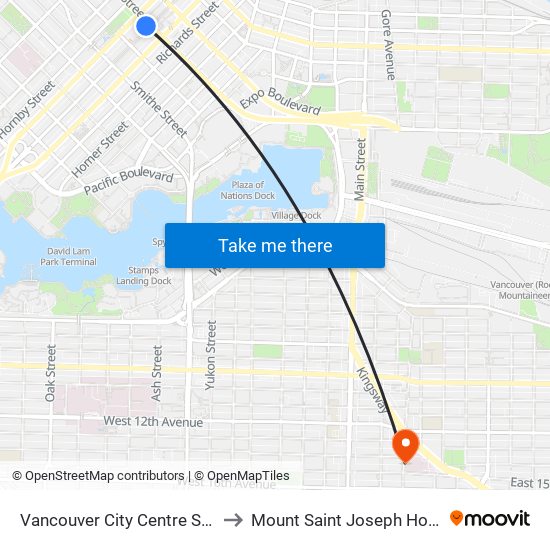 Vancouver City Centre Station to Mount Saint Joseph Hospital map