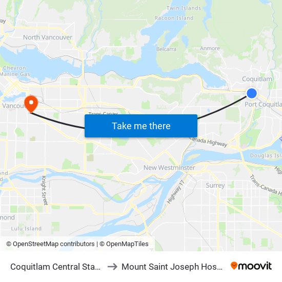 Coquitlam Central Station to Mount Saint Joseph Hospital map