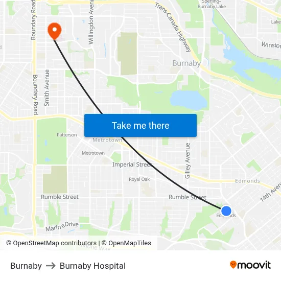 Burnaby to Burnaby Hospital map